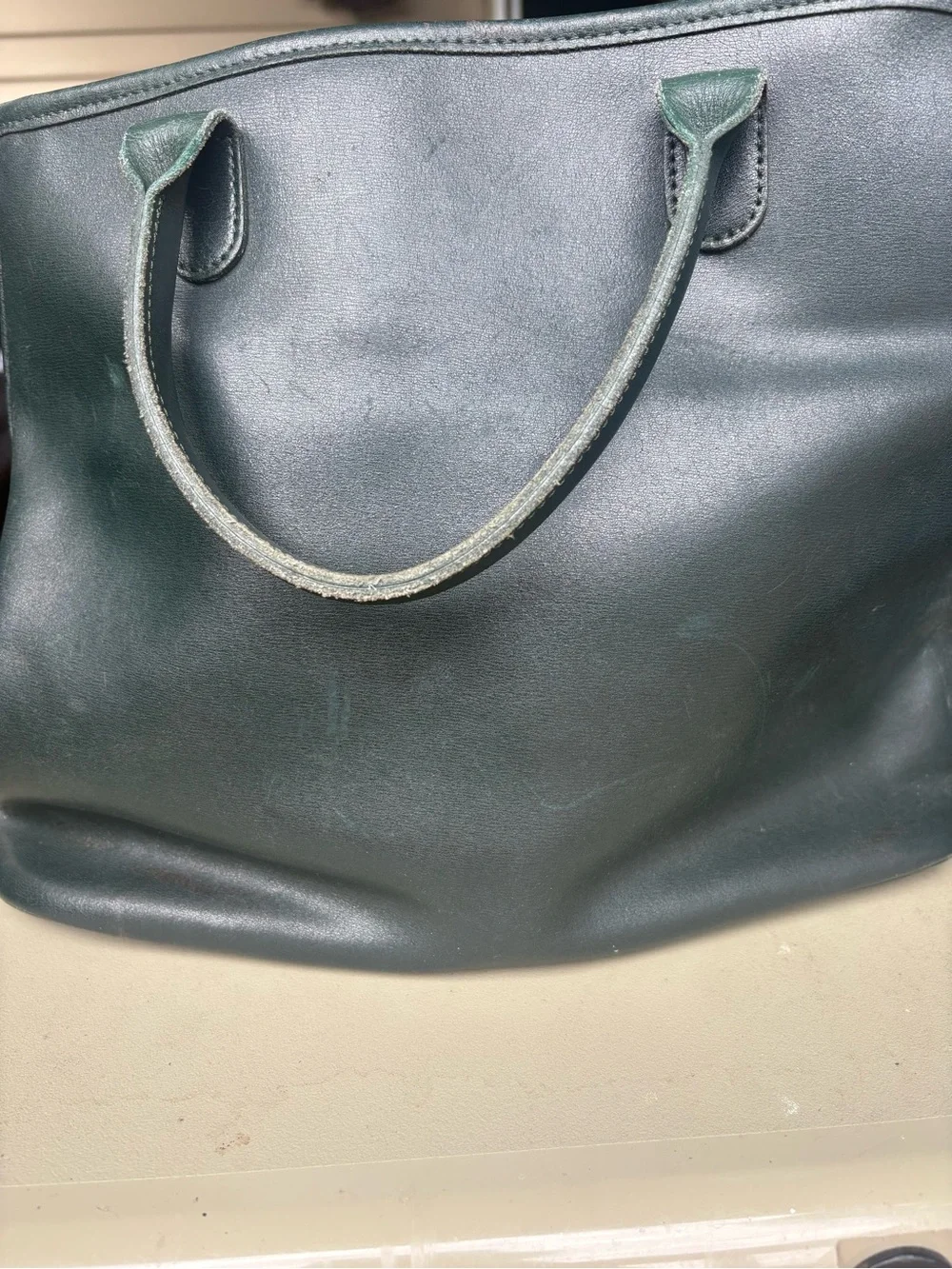 Longchamp Dark Green Leather Satchel with Gold-Tone Accent